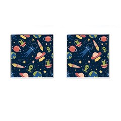 Seamless-pattern-with-funny-aliens-cat-galaxy Cufflinks (square) by Wav3s