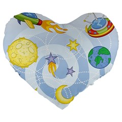 Science Fiction Outer Space Large 19  Premium Flano Heart Shape Cushions by Ndabl3x