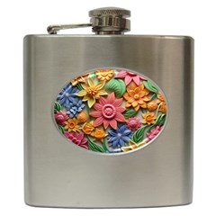 Flower Bloom Embossed Pattern Hip Flask (6 Oz) by Vaneshop