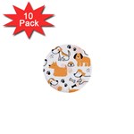 Seamless Pattern Of Cute Dog Puppy Cartoon Funny And Happy 1  Mini Buttons (10 pack)  Front