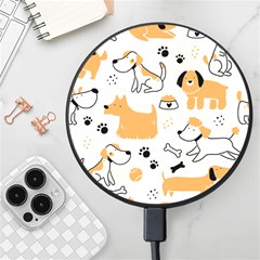 Seamless Pattern Of Cute Dog Puppy Cartoon Funny And Happy Wireless Fast Charger(black) by Wav3s