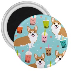 Welsh Corgi Boba Tea Bubble Cute Kawaii Dog Breed 3  Magnets by Wav3s