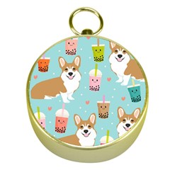 Welsh Corgi Boba Tea Bubble Cute Kawaii Dog Breed Gold Compasses by Wav3s