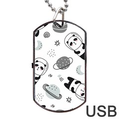 Panda Floating In Space And Star Dog Tag Usb Flash (one Side) by Wav3s