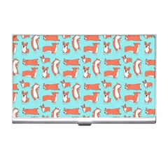 Corgis On Teal Business Card Holder by Wav3s