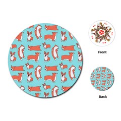 Corgis On Teal Playing Cards Single Design (round) by Wav3s