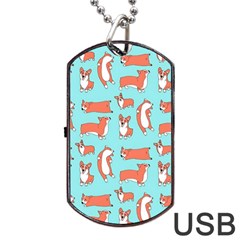 Corgis On Teal Dog Tag Usb Flash (two Sides) by Wav3s