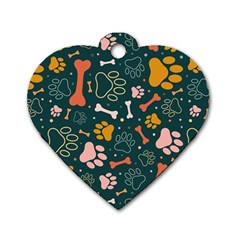 Dog Paw Colorful Fabrics Digitally Dog Tag Heart (one Side) by Wav3s