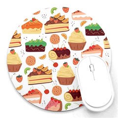 Seamless Pattern Hand Drawing Cartoon Dessert And Cake Round Mousepad by Wav3s