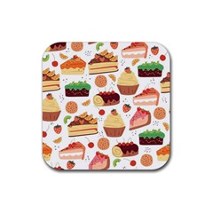 Seamless Pattern Hand Drawing Cartoon Dessert And Cake Rubber Coaster (square) by Wav3s