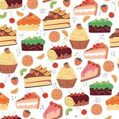 Seamless Pattern Hand Drawing Cartoon Dessert And Cake Play Mat (square) by Wav3s