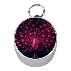 Peacock Pink Black Feather Abstract Mini Silver Compasses by Wav3s