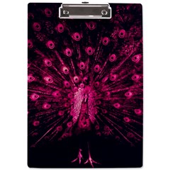 Peacock Pink Black Feather Abstract A4 Acrylic Clipboard by Wav3s