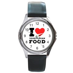 I Love Vegetarian Food Round Metal Watch by ilovewhateva