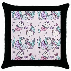 Cartoon Cat Cute Animal Design Drawing Illustration Kawaii Throw Pillow Case (black) by Grandong