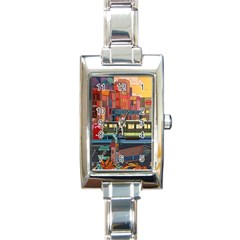 The City Style Bus Fantasy Architecture Art Rectangle Italian Charm Watch by Grandong