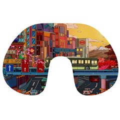 The City Style Bus Fantasy Architecture Art Travel Neck Pillow by Grandong