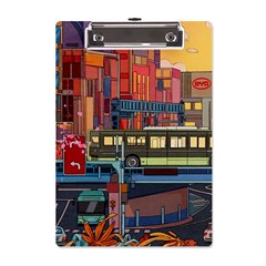 The City Style Bus Fantasy Architecture Art A5 Acrylic Clipboard by Grandong