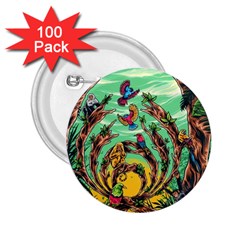 Monkey Tiger Bird Parrot Forest Jungle Style 2 25  Buttons (100 Pack)  by Grandong