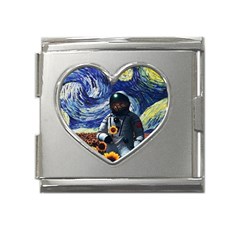 Starry Surreal Psychedelic Astronaut Space Mega Link Heart Italian Charm (18mm) by Cowasu