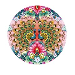 Pink Peacock Bird Pattern Texture Mini Round Pill Box by Cowasu