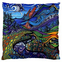 Psychedelic Landscape Large Premium Plush Fleece Cushion Case (one Side) by Cowasu