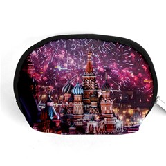 Moscow Kremlin Saint Basils Cathedral Architecture  Building Cityscape Night Fireworks Accessory Pouch (medium) by Cowasu