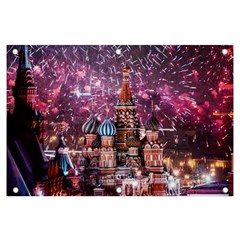 Moscow Kremlin Saint Basils Cathedral Architecture  Building Cityscape Night Fireworks Banner And Sign 6  X 4  by Cowasu