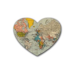 Vintage World Map Rubber Heart Coaster (4 Pack) by Cowasu