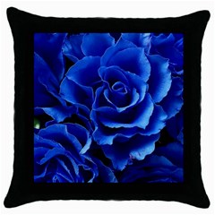 Blue Roses Flowers Plant Romance Blossom Bloom Nature Flora Petals Throw Pillow Case (black) by Cowasu