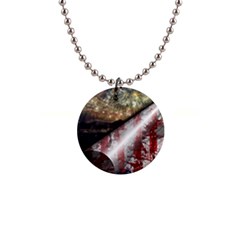 Independence Day Background Abstract Grunge American Flag 1  Button Necklace by Ravend