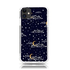 Hand-drawn-scratch-style-night-sky-with-moon-cloud-space-among-stars-seamless-pattern-vector-design- Iphone 11 Tpu Uv Print Case by uniart180623