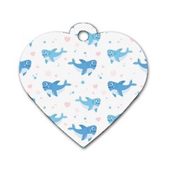 Seamless-pattern-with-cute-sharks-hearts Dog Tag Heart (one Side) by uniart180623