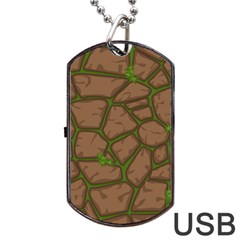 Cartoon-brown-stone-grass-seamless-background-texture-pattern Dog Tag Usb Flash (two Sides) by uniart180623