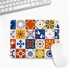 Mexican-talavera-pattern-ceramic-tiles-with-flower-leaves-bird-ornaments-traditional-majolica-style- Small Mousepad by uniart180623