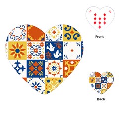 Mexican-talavera-pattern-ceramic-tiles-with-flower-leaves-bird-ornaments-traditional-majolica-style- Playing Cards Single Design (heart) by uniart180623