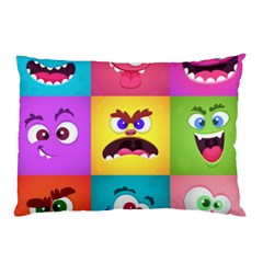 Monsters-emotions-scary-faces-masks-with-mouth-eyes-aliens-monsters-emoticon-set Pillow Case by uniart180623