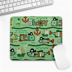 Seamless Pattern Fishes Pirates Cartoon Large Mousepad by uniart180623