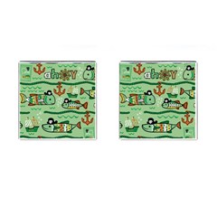 Seamless Pattern Fishes Pirates Cartoon Cufflinks (square) by uniart180623