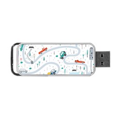 Cute-children-s-seamless-pattern-with-cars-road-park-houses-white-background-illustration-town Portable Usb Flash (two Sides) by uniart180623