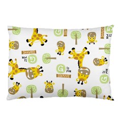 Vector-pattern-with-cute-giraffe-cartoon Pillow Case by uniart180623