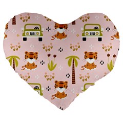 Cute-tiger-car-safari-seamless-pattern Large 19  Premium Heart Shape Cushions by uniart180623
