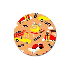 Seamless-pattern-cartoon-with-transportation-vehicles Magnet 3  (round) by uniart180623