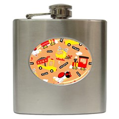 Seamless-pattern-cartoon-with-transportation-vehicles Hip Flask (6 Oz) by uniart180623