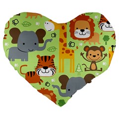 Seamless-pattern-vector-with-animals-wildlife-cartoon Large 19  Premium Heart Shape Cushions by uniart180623