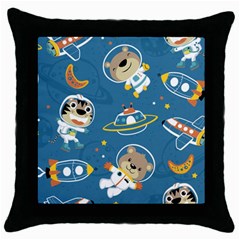 Seamless-pattern-funny-astronaut-outer-space-transportation Throw Pillow Case (black) by uniart180623