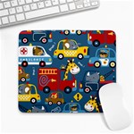 Seamless-pattern-vehicles-cartoon-with-funny-drivers Large Mousepad Front