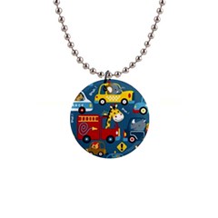 Seamless-pattern-vehicles-cartoon-with-funny-drivers 1  Button Necklace by uniart180623