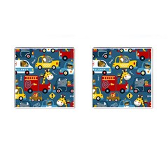 Seamless-pattern-vehicles-cartoon-with-funny-drivers Cufflinks (square) by uniart180623