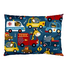 Seamless-pattern-vehicles-cartoon-with-funny-drivers Pillow Case by uniart180623